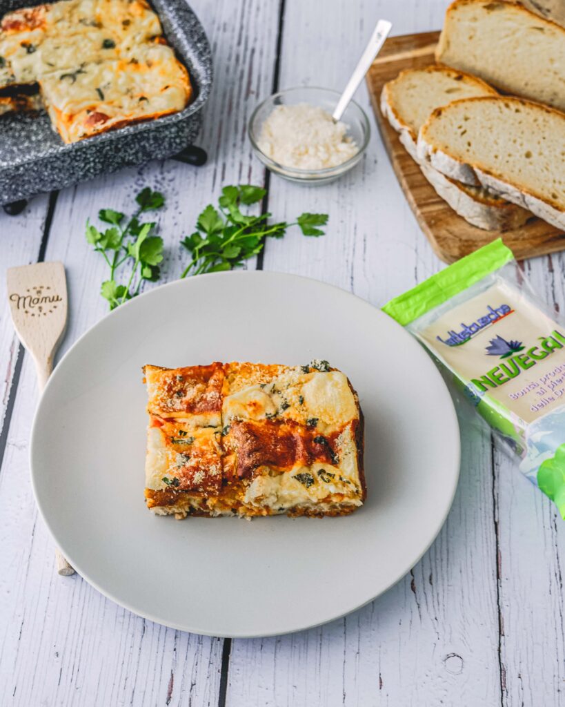 zuppa cuatta nel piatto con mestolo e formaggio