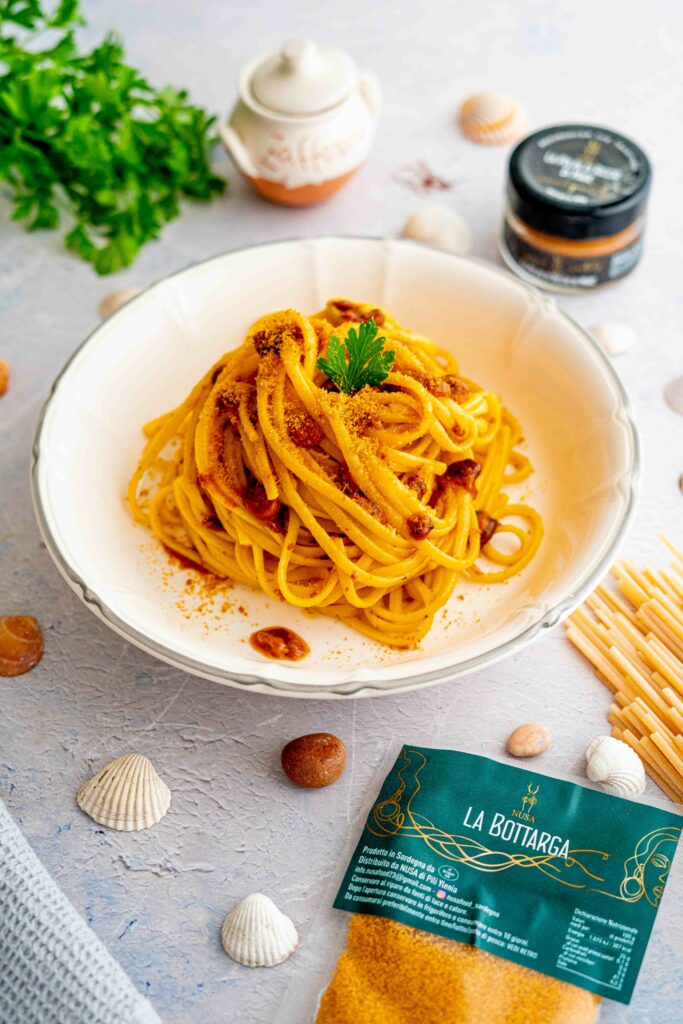 linguine ricci e bottarga con zafferano