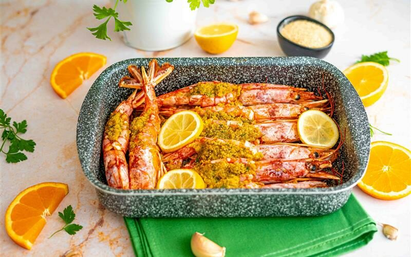 gamberi gratinati in teglia al forno