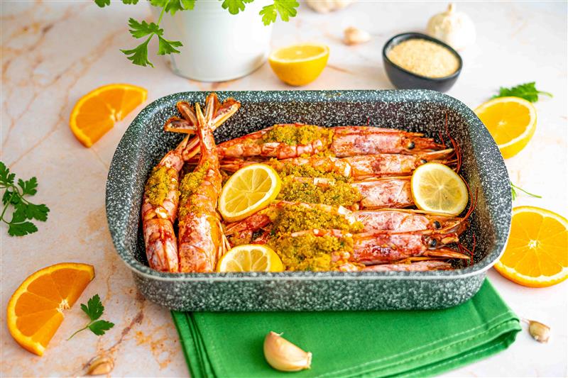 gamberi gratinati in teglia al forno