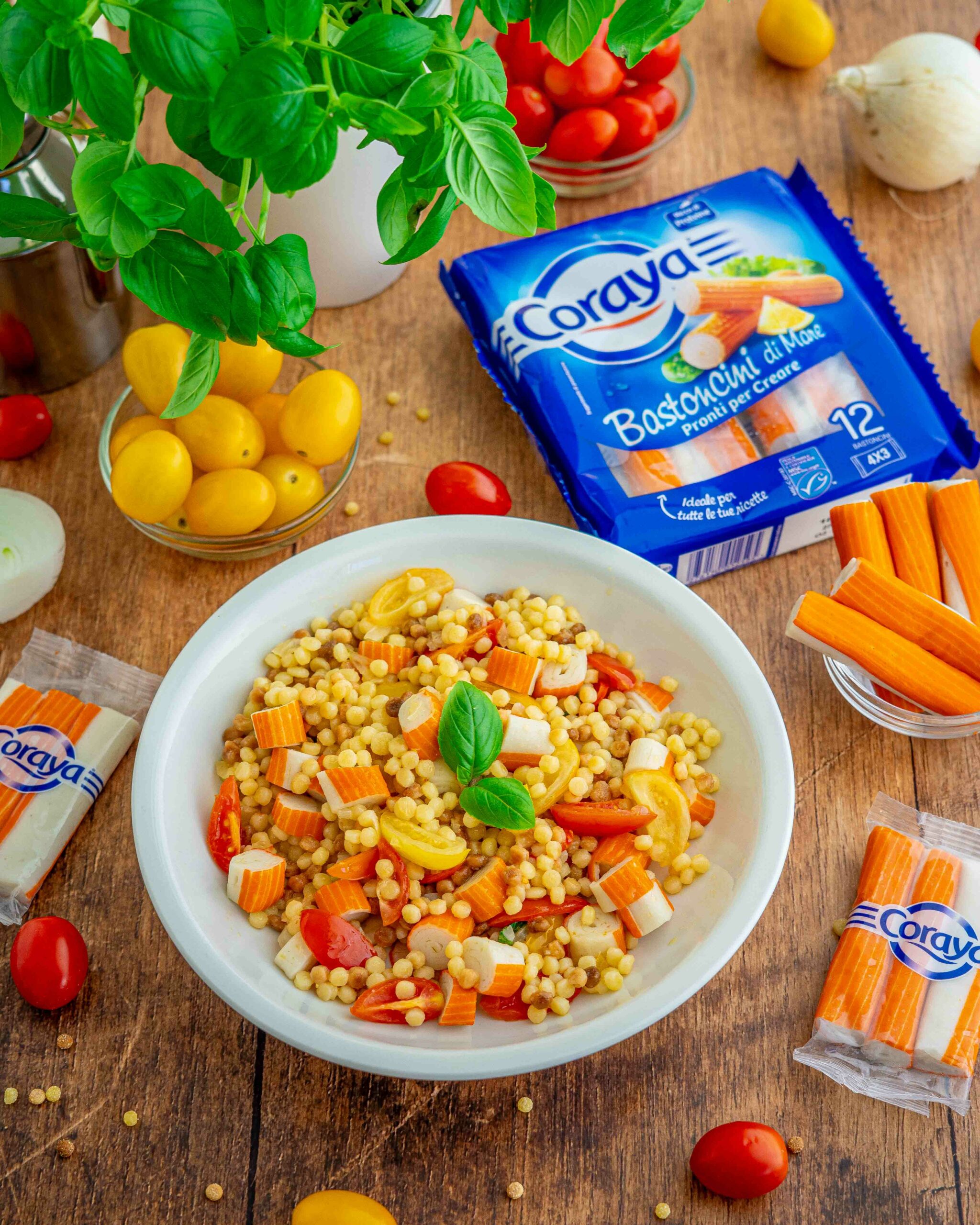 fregola con bastoncini di mare