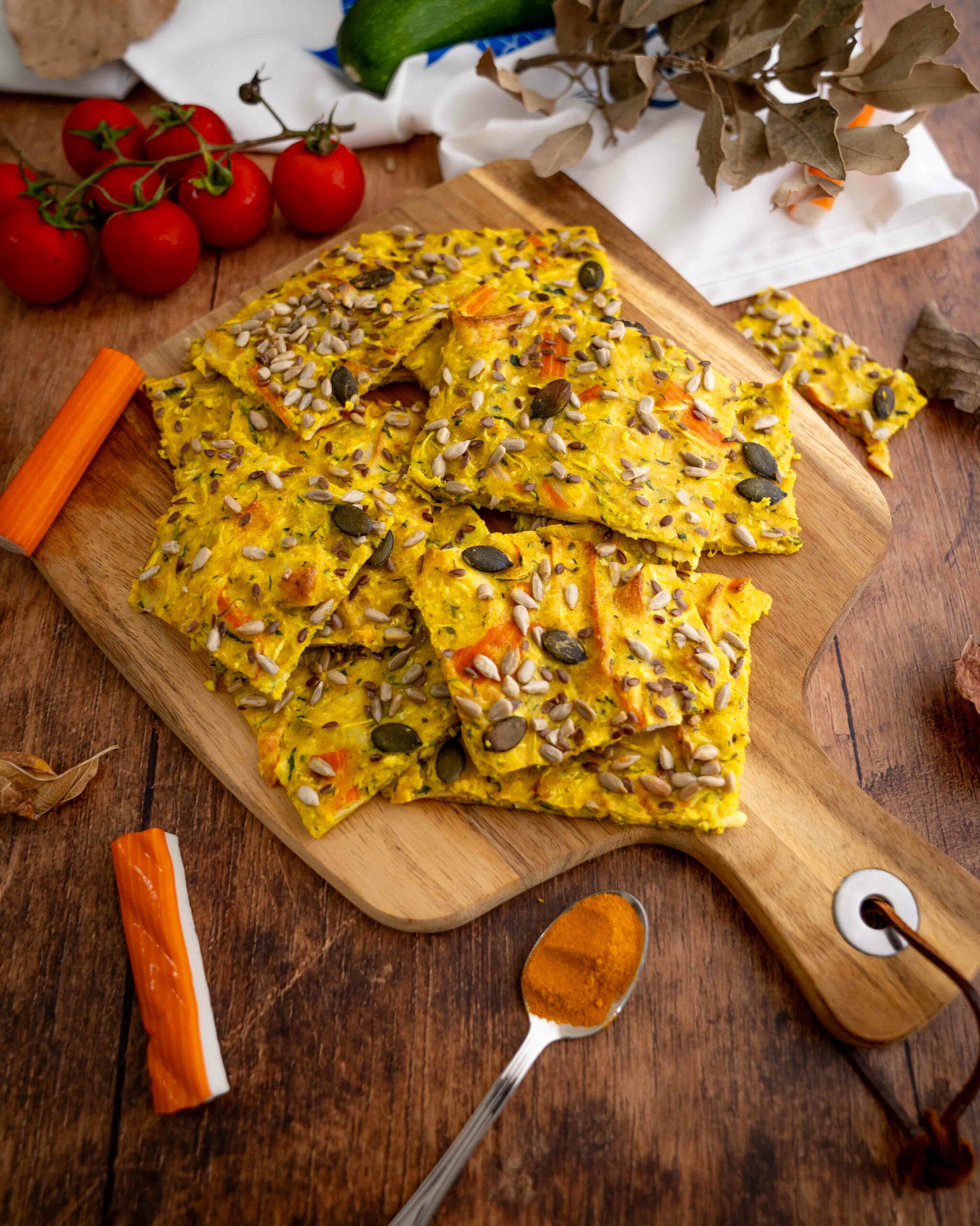 schiacciata alla curcuma e bastoncini di mare